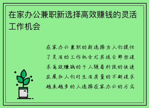 在家办公兼职新选择高效赚钱的灵活工作机会